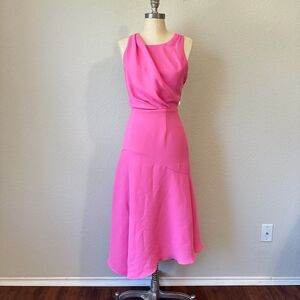 REISS Cheyenne Back-Cutout Midi Dress Bow Tie in Pink/White